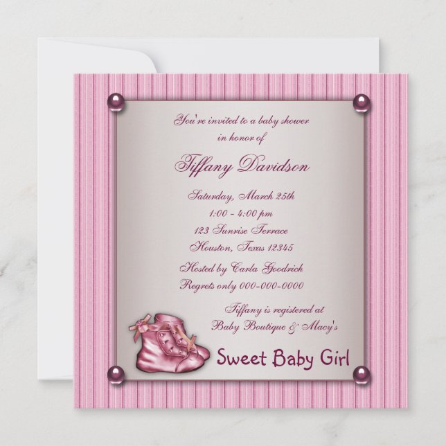 Rosa Streck Rosa Booty Vintage Flicka Inbjudningar (Framsida)