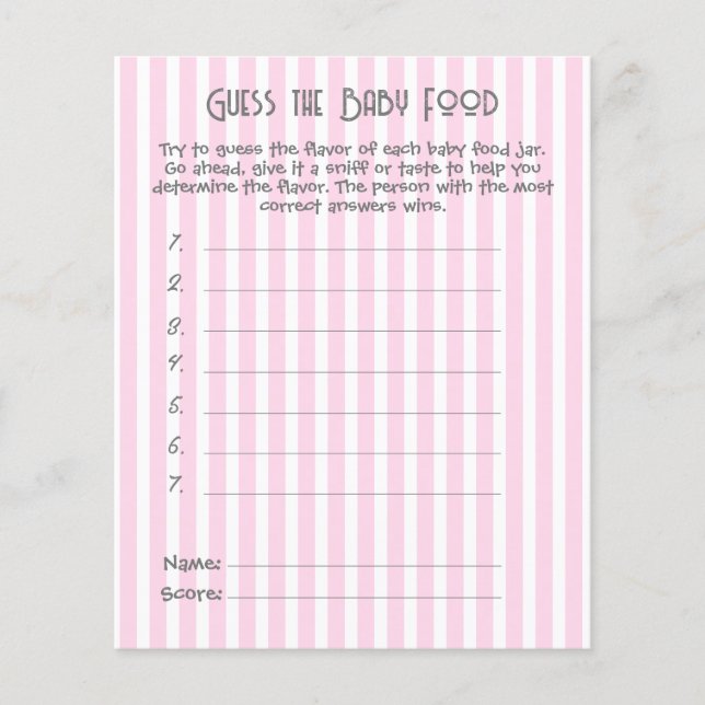 Rosa Stripe Baby Shower Game Gissa Baby Food (Framsida)