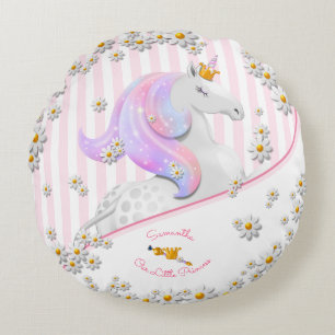 Rosa Stripe Unicorn Princess Nursery Rund Kudde