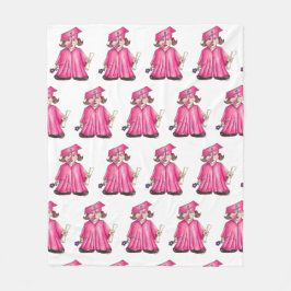 Rosa Student Girl Cap Gown Diploma Studenten Fleecefilt