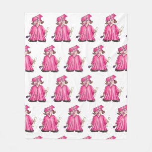 Rosa Student Girl Cap Gown Diploma Studenten Fleecefilt