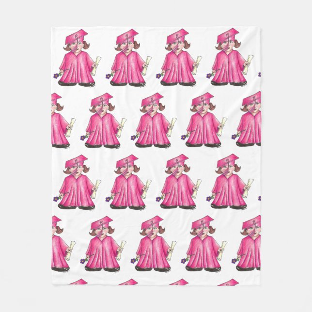 Rosa Student Girl Cap Gown Diploma Studenten Fleecefilt (Framsidan)