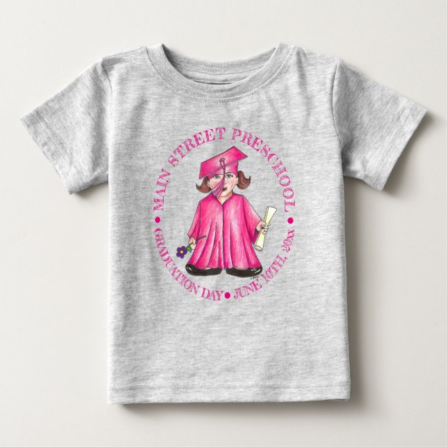 Rosa Student Girl Cap Preschool Studenten T Shirt (Framsida)