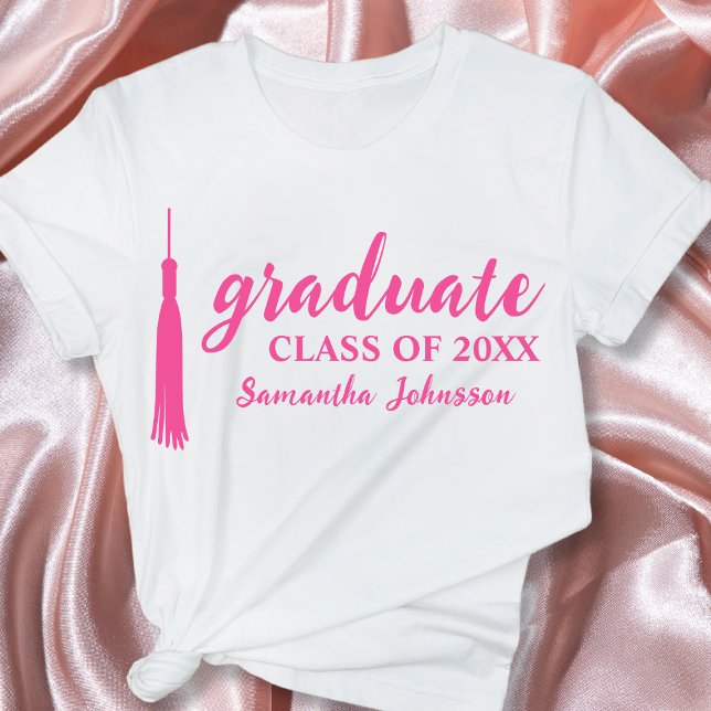 Rosa Student Namn Personlig 2024 Studenten T Shirt (Pink Graduate Name Personalized 2024 Graduation T-Shirt)