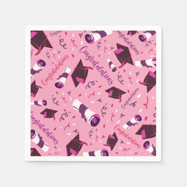 Rosa Studenten Grattis Pappersservett (Framsidan)