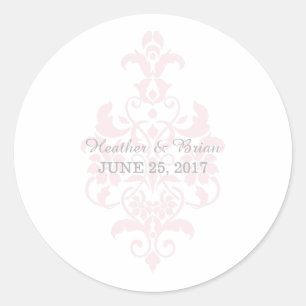 Rosa Subtle Damask Wedding Stickers Runt Klistermärke