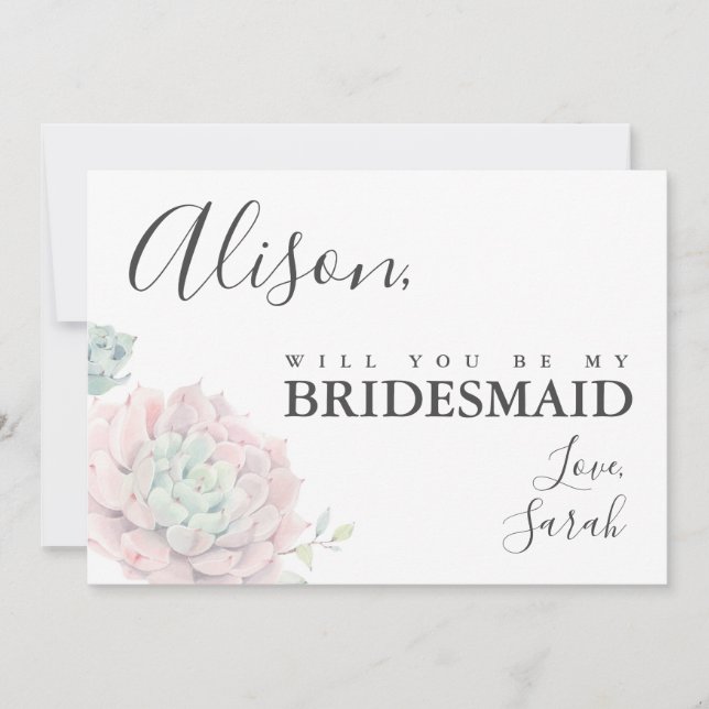 Rosa Succulent Bridesmaid Frieri kort (Framsida)