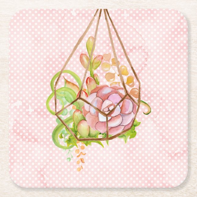 Rosa Succulents Terrarium Underlägg Papper Kvadrat (Framsidan)