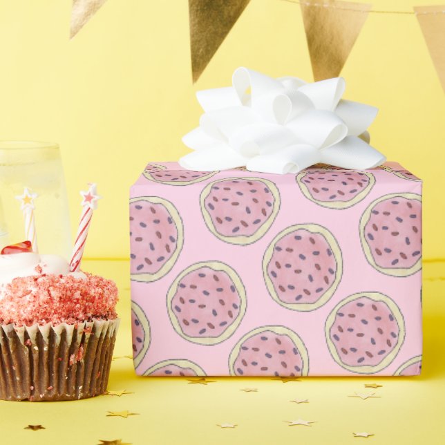 Rosa Sugar Cookie Sprinkles Strawberry Frosting Presentpapper (Födelsedagsfest)