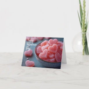 Rosa Sugar Hearts i en Bowl Valentine Hälsning Kort