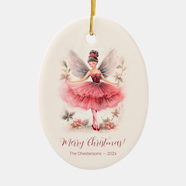 Rosa Sugar Plum Fairy Vintage jul Ornament (Framsidan)