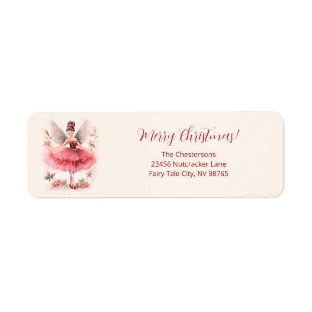 Rosa Sugar Plum Fairy Vintage jul Returadress Etikett (Framsidan)