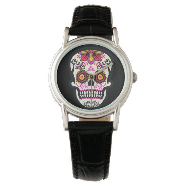 Rosa Sugar Skull Armbandsur (Framsida)