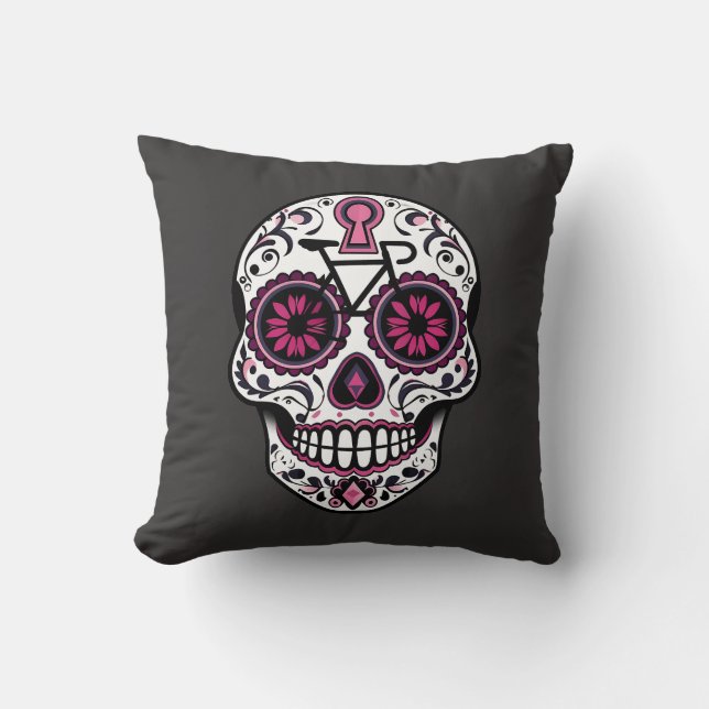 Rosa Sugar Skull, Day of the dead Kudde (Framsida)