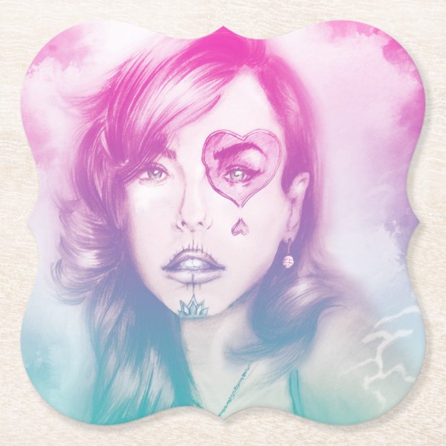 Rosa Sugar Skull Makeup Girl, Shaped Underlägg Papper (Framsida)