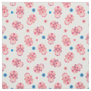 Rosa Sugar Skull Mönster Tyg