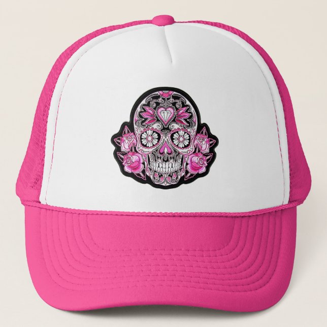 Rosa Sugar Skull och Ro Truckerkeps (Framsida)