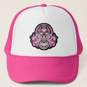Rosa Sugar Skull och Rosor Truckerkeps