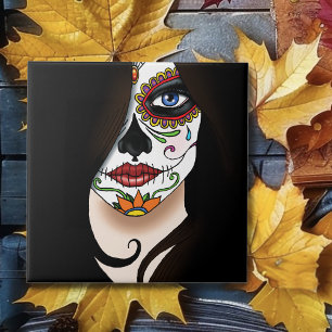 Rosa Sugar Skull Porträtt Kakelplatta