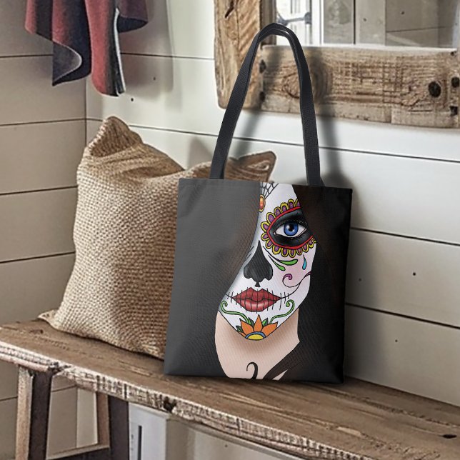 Rosa Sugar Skull Porträtt Tygkasse (Skapare uppladdad)