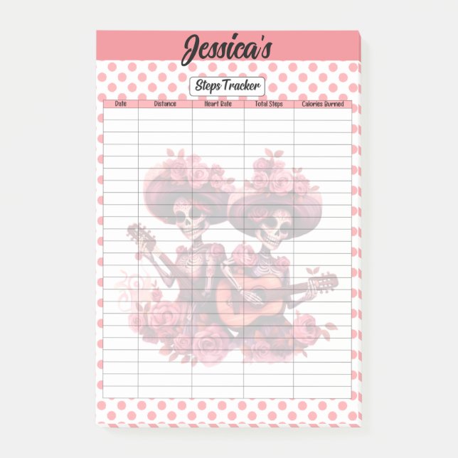 Rosa Sugar Skull Steps Tracker Post-it Block (Framsida)