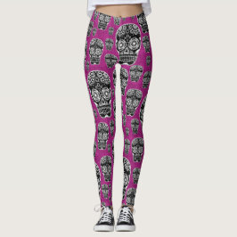 Rosa Sugar Skullbalkar Glitter Effekt Leggings