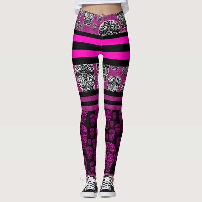 Rosa Sugar Skullstripe Leggings (Framsida)