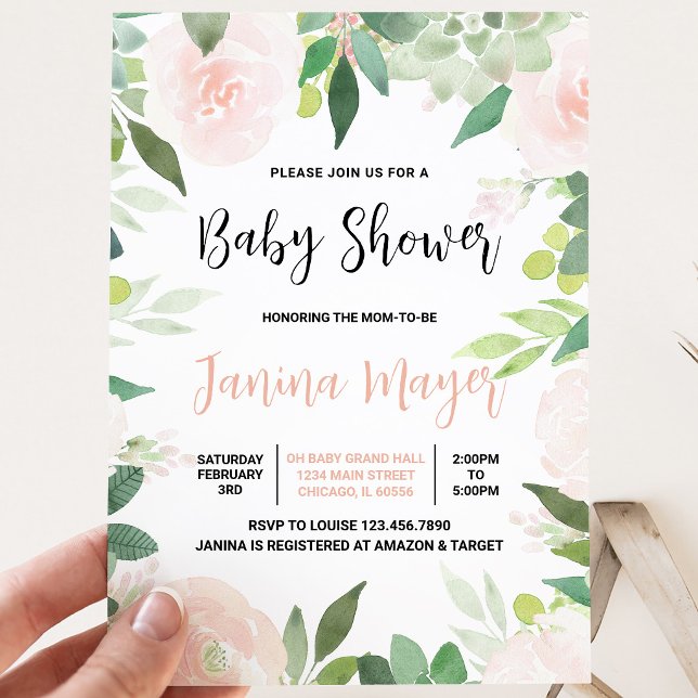 Rosa Sukkulent Baby Shower Inbjudningar (Skapare uppladdad)