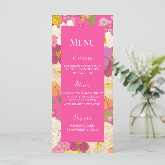 Rosa Summer Blommigt Garden Wedding Wedding Meny (Stående Fram)
