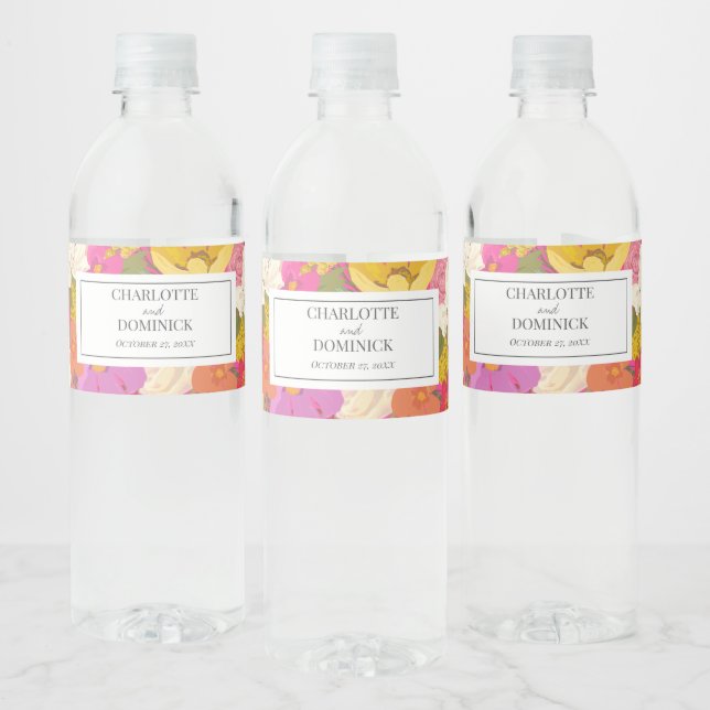 Rosa Summer Blommigt Garden Wedding Wedding Vattenflaskor Etikett (Flaskor)