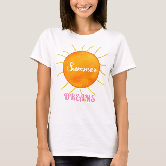 Rosa Summer Dreams Gult Orange Sol T Shirt (Framsida)