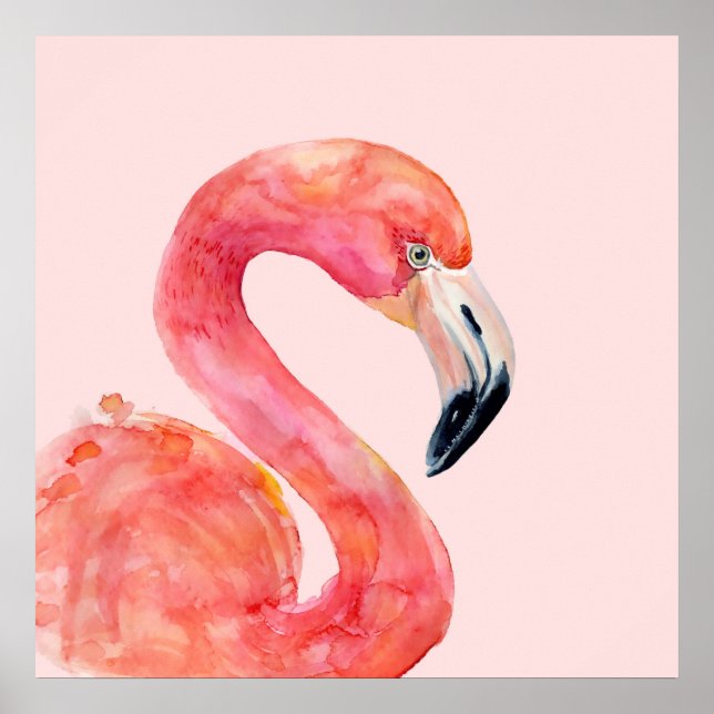 Rosa Summer Flamingo Bird Watercolor Illustration Poster (Framsidan)