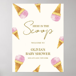 Rosa Summer Scoop Ice Cream Baby Shower Välkommen Poster