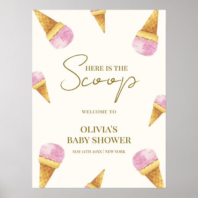 Rosa Summer Scoop Ice Cream Baby Shower Välkommen Poster (Framsidan)