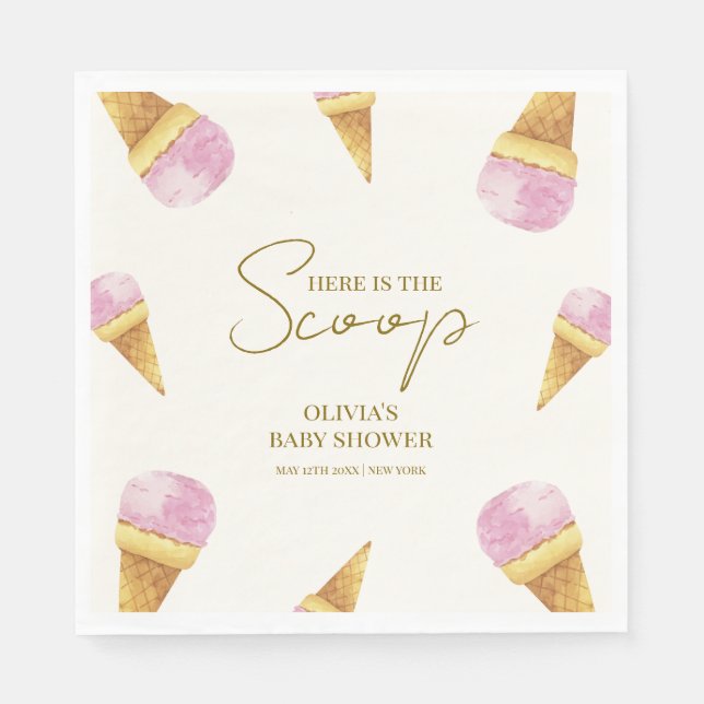 Rosa Summer Scoop Ice Cream Ram Baby Shower Pappersservett (Framsidan)