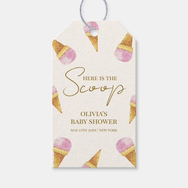 Rosa Summer Scoop Ice Cream Ram Baby Shower Presentetikett (Framsidan)