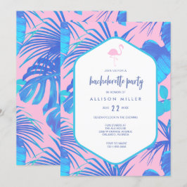 Rosa Summer Tropical Flamingo Bachelorette Party Inbjudningar