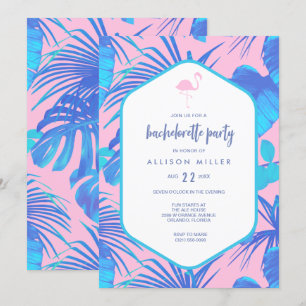 Rosa Summer Tropical Flamingo Bachelorette Party Inbjudningar