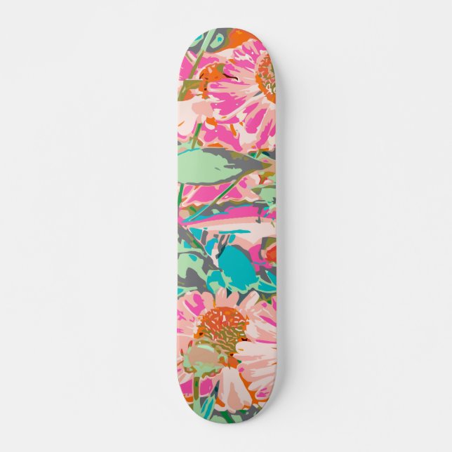 Rosa Sunblommor Mini Skateboard Bräda 18,5 Cm (Framsida)