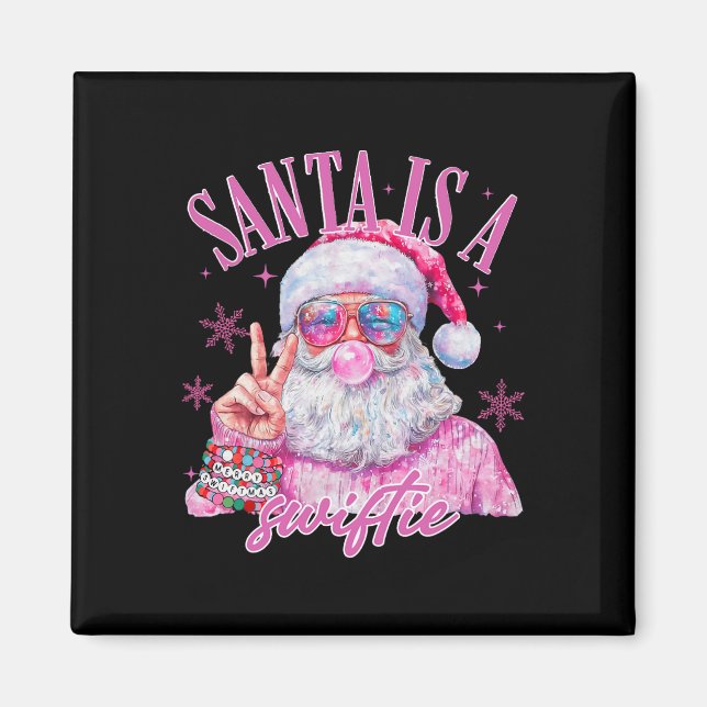 Rosa Sungles Tomte Är En Snabb Tomte Jul Bubbla Magnet (Framsidan)