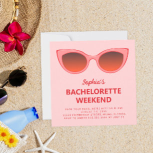 Rosa Sunnies Beach Bachelorette Helg Inbjudningar