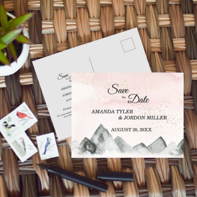 Rosa Sunrise Mountain Bröllop spara datum Meddelande Vykort (Skapare uppladdad)