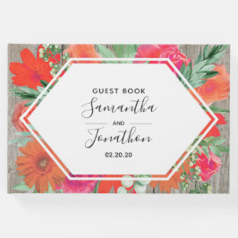 Rosa Sunset Bloom Blommigt Ram Bröllop Guest Bok