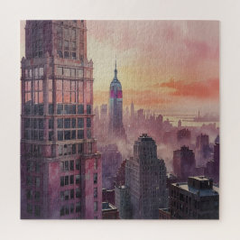 Rosa Sunset Cityscape Scene Pussel