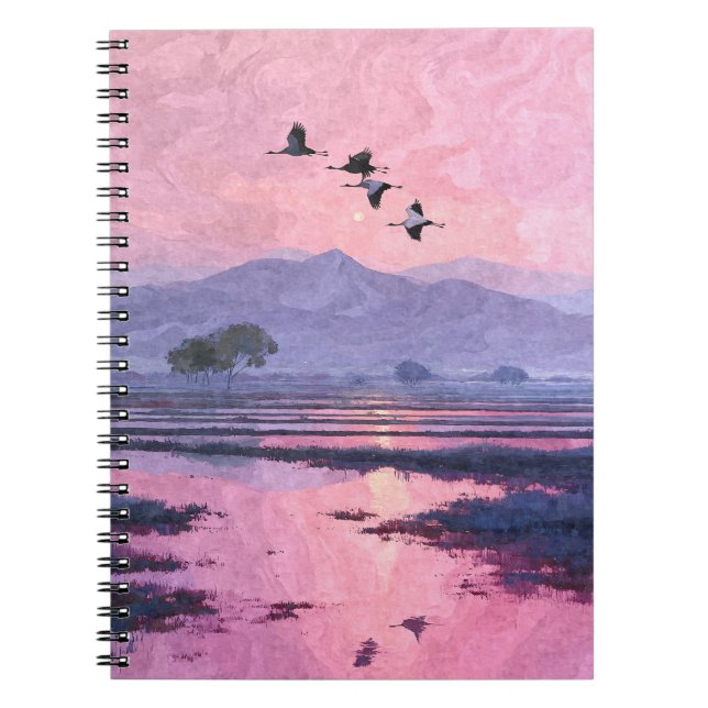 Rosa Sunset Cranes - bärbar dator Anteckningsbok (Framsidan)