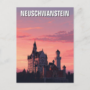 Rosa Sunset Neuschwanstein Castle Tyskland Travel Vykort