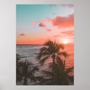 Rosa Sunset Ocean Beach Handflatan Fotography Post Poster