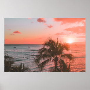 Rosa Sunset Ocean Beach Handflatan Fotography Post Poster