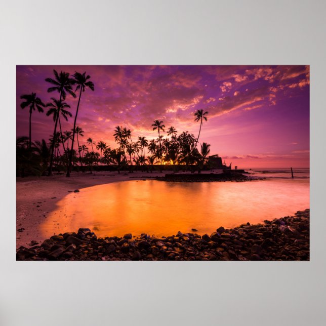 Rosa Sunset of Hawaii Beach Poster (Framsidan)