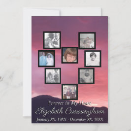 Rosa Sunset Photo Collage Heart Memorial Inbjudningar